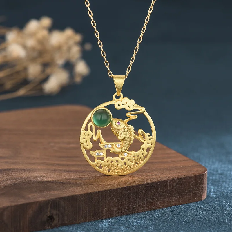 China Style Design Hipster Accessories Necklaces for Women Ancient Gold Fish Koi Pendant Inlaid Chalcedony Jade Beads Necklace
China Style Design Hipster Accessories Necklaces for Women Ancient Gold Fish Koi Pendant Inlaid Chalcedony Jade Beads Necklace