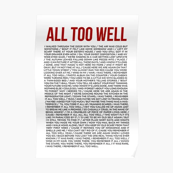 All Too Well Poster Mural Funny Modern Room Picture Decor Print Painting Wall Vintage Decoration Home Art No Frame
All Too Well Poster Mural Funny Modern Room Picture Decor Print Painting Wall Vintage Decoration Home Art No Frame