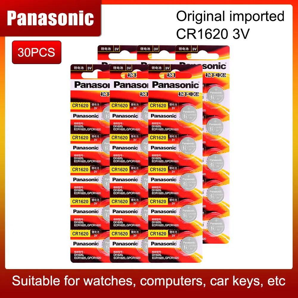30pcs/Lot Panasonic Original Product cr1620 Button Cell Batteries For Watch 3V Lithium Battery CR 1620 Remote Control Calculator
30pcs/Lot Panasonic Original Product cr1620 Button Cell Batteries For Watch 3V Lithium Battery CR 1620 Remote Control Calculator