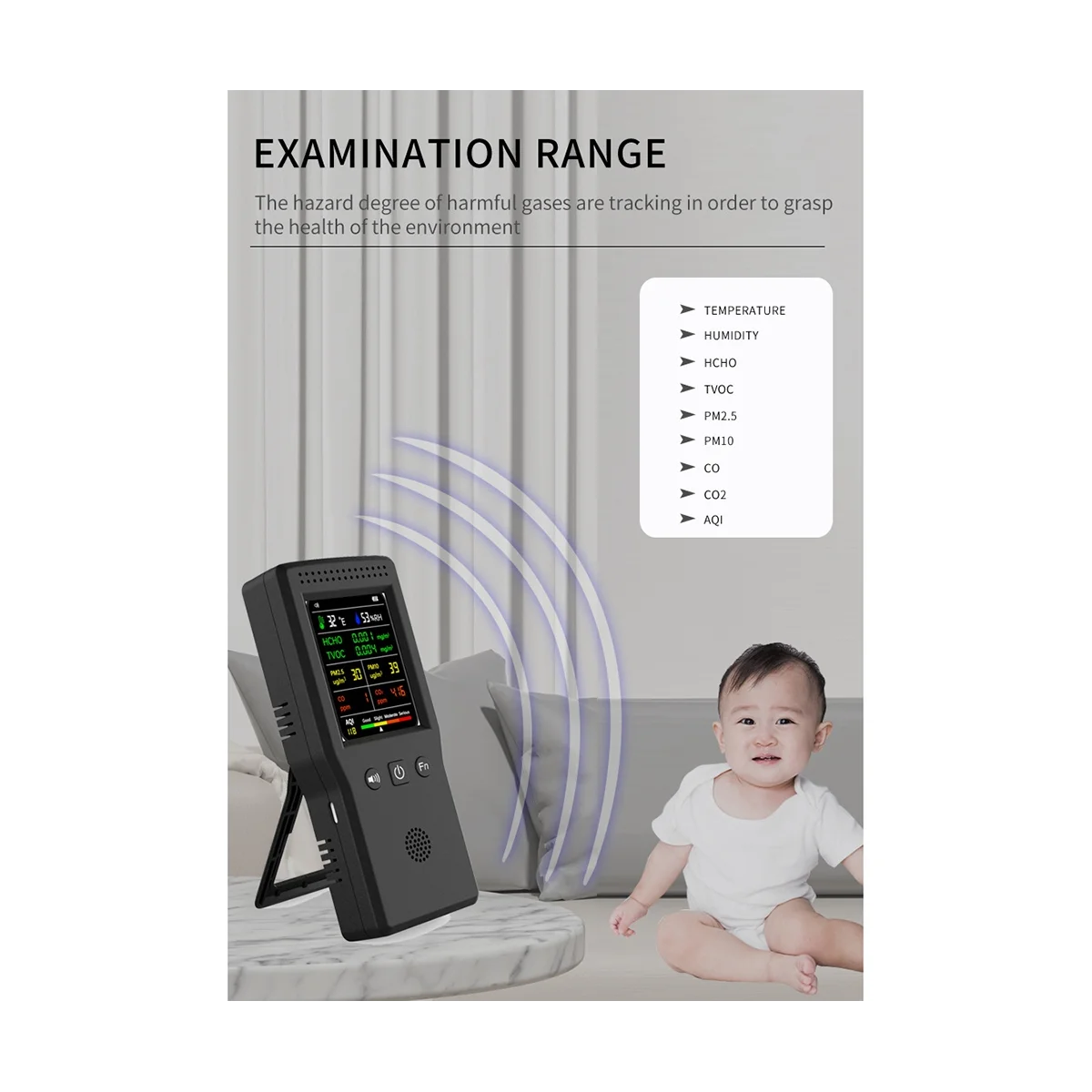 9 in 1 Air Quality Monitor LCD Display High Precision PM2.5 PM10 HCHO TVOC CO CO2 Temperature Humidity Meter(Black)
9 in 1 Air Quality Monitor LCD Display High Precision PM2.5 PM10 HCHO TVOC CO CO2 Temperature Humidity Meter(Black)