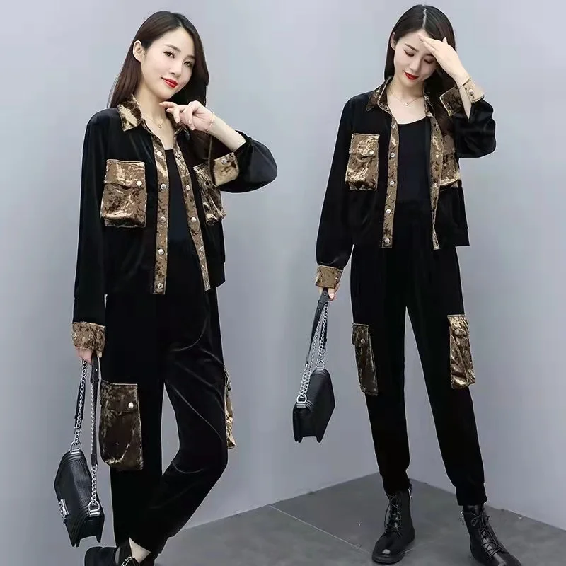 Spring Fall Velvet Tracksuit Women Costume Set Long Sleeve Top Jacket +Pencil Pants Velour Women Sporting Suit Big Pockets M-3XL
Spring Fall Velvet Tracksuit Women Costume Set Long Sleeve Top Jacket +Pencil Pants Velour Women Sporting Suit Big Pockets M-3XL