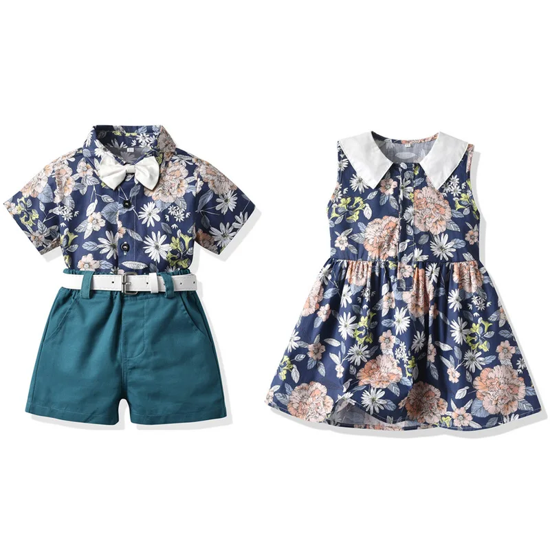 Summer New Brothers And Sisters Cotton Clothing Childrens Floral Short Sleeve Shirt Solid Color Shorts Floral Dress White Belt
Summer New Brothers And Sisters Cotton Clothing Childrens Floral Short Sleeve Shirt Solid Color Shorts Floral Dress White Belt
