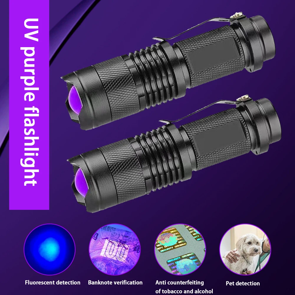 Mini UV Flashlight LED 395nm Ultraviolet Torch Blacklight Detector Aluminum Torch Light UV Lamp Zoomable UV LED Flash Light
Mini UV Flashlight LED 395nm Ultraviolet Torch Blacklight Detector Aluminum Torch Light UV Lamp Zoomable UV LED Flash Light