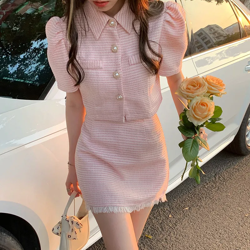 Korean Summer Pink Two 2 Piece Set Women Skirt Short Sleeve Crop Tops and High Waist Tassle Mini Bodycon Skirt Outfits Vintage
Korean Summer Pink Two 2 Piece Set Women Skirt Short Sleeve Crop Tops and High Waist Tassle Mini Bodycon Skirt Outfits Vintage