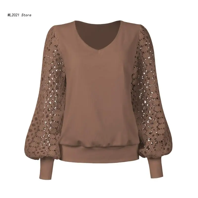 Womens V-Neck Crochet Lace Splicing Lantern Long Sleeve Top Ribbed Knit Casual Loose Elegant Shirt Blouse for Party Work
Womens V-Neck Crochet Lace Splicing Lantern Long Sleeve Top Ribbed Knit Casual Loose Elegant Shirt Blouse for Party Work