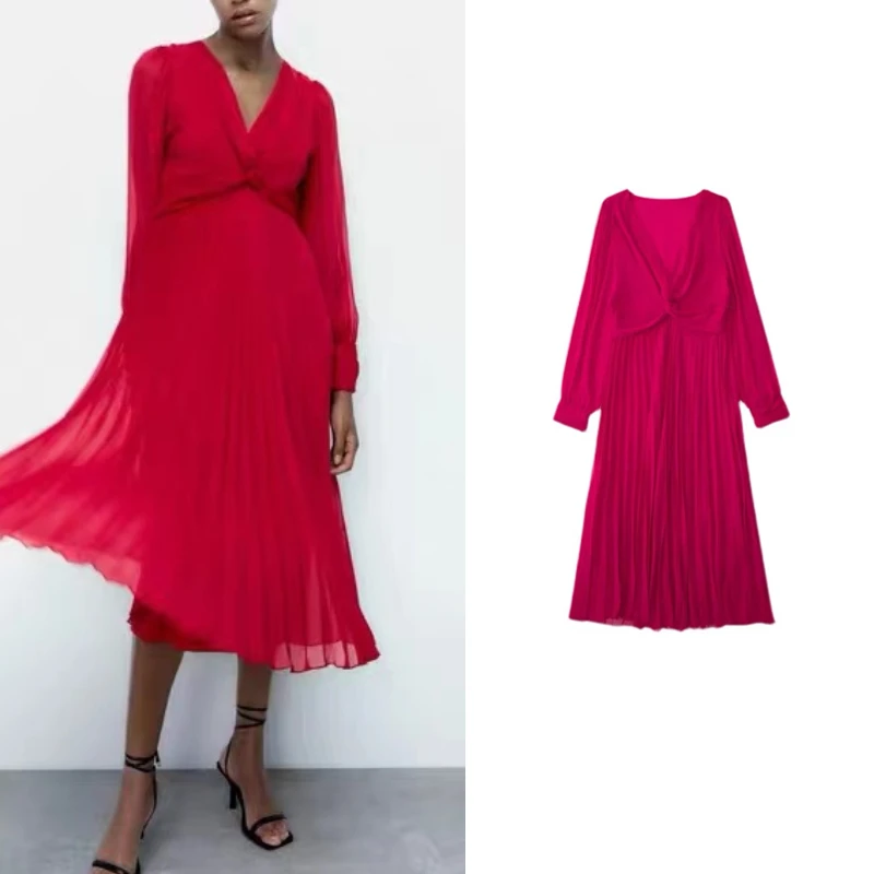 Spring Autumn New Women Casual Sexy V-Neck Slim Fit Elegant Dress Fashion Small Pleated Midi Long Sleeve Dress
Spring Autumn New Women Casual Sexy V-Neck Slim Fit Elegant Dress Fashion Small Pleated Midi Long Sleeve Dress
