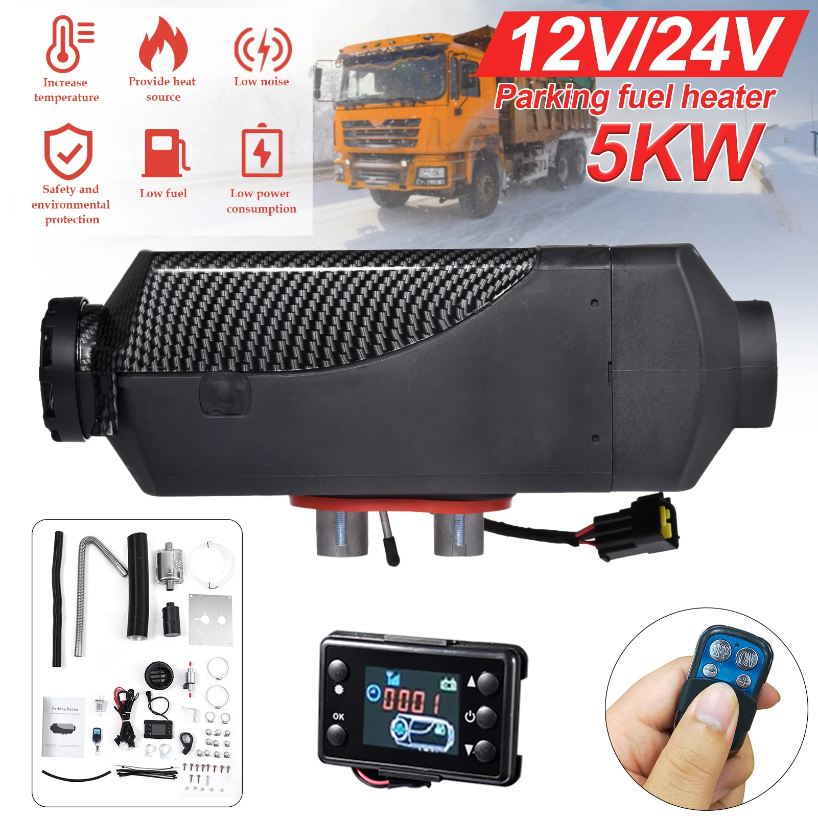 Car Heater 12V 24V 5-8KW Car Diesels Air Parking Heater Autonomous Heater Heater with LCD Remote Control for cars, trucks, RVs
Car Heater 12V 24V 5-8KW Car Diesels Air Parking Heater Autonomous Heater Heater with LCD Remote Control for cars, trucks, RVs
