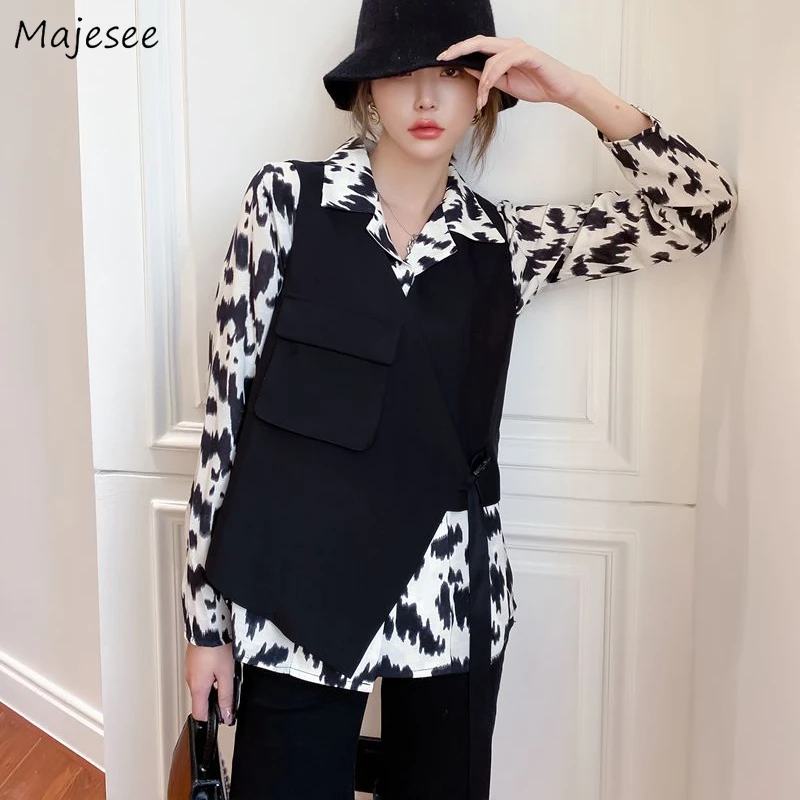 Women Sets Long Sleeve Shirts Fashion Leopard Turn-down Collar Korean Style Irregular Vest Vintage Streetwear Female Popular Ins
Women Sets Long Sleeve Shirts Fashion Leopard Turn-down Collar Korean Style Irregular Vest Vintage Streetwear Female Popular Ins