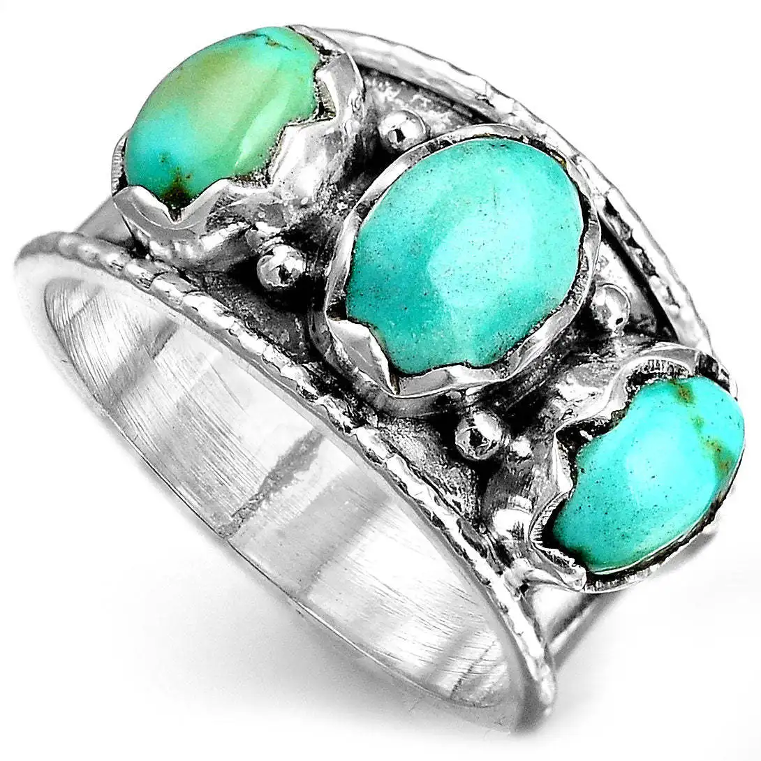 

Women Retro Turquoise Rings 2023 New Bohomian Ethnic Hand Carving Silver Color Metal Geometry Rings For Womens Wedding Jewelry