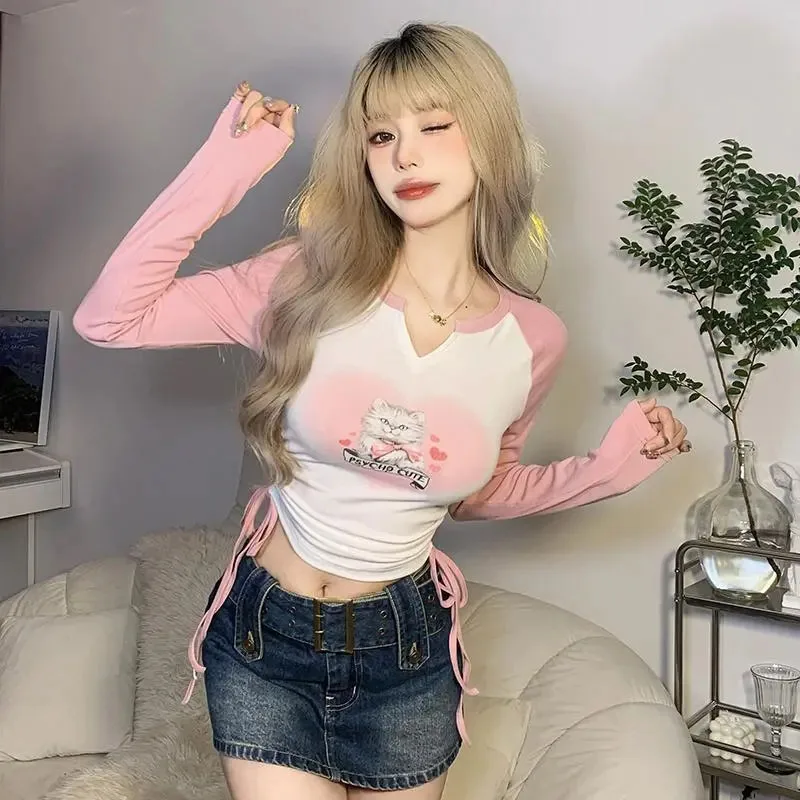 Zoki Sweet Cute Pink Cartoon Printing Women Tops Summer Sexy Slim Fit All Match Elastic Lace Up Women Long Sleeve Tops New
Zoki Sweet Cute Pink Cartoon Printing Women Tops Summer Sexy Slim Fit All Match Elastic Lace Up Women Long Sleeve Tops New