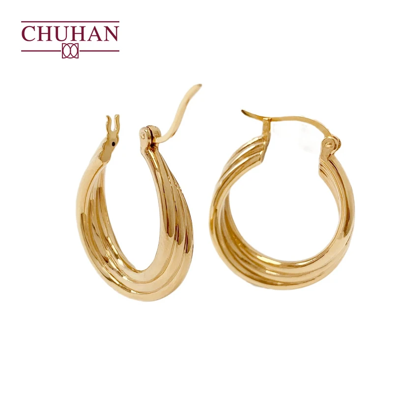 

CHUHAN Real 18K Gold Hoop Earrings Au750 European and American Style Retro Twist Earring Gifts Women Fine Jewelry New 2023