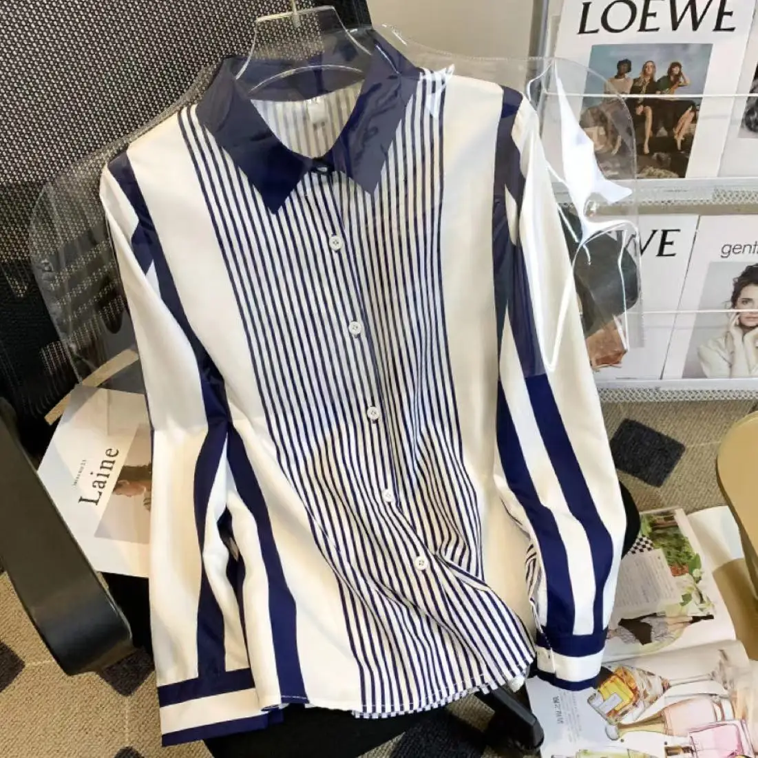 New In Autumn Stripe Contrast Panel Long Sleeve Chiffon Shirt Top Women's Fashion Blouse Office Lady Top
New In Autumn Stripe Contrast Panel Long Sleeve Chiffon Shirt Top Women's Fashion Blouse Office Lady Top