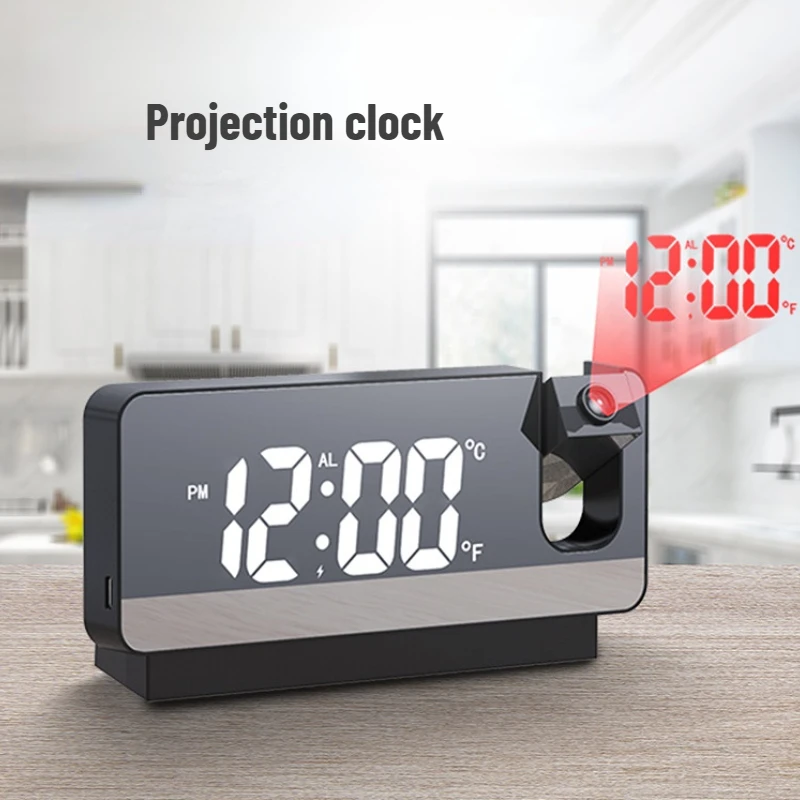 

LED Smart Alarm Clock Digital Electronic Desktop Projection Clock Weather Temperature Date Display USB Charger Home Clocks Timer