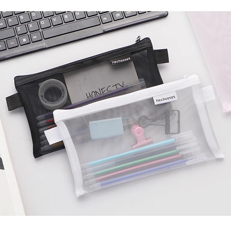 Простая прозрачная Сетчатая Сумка для хранения косметики, Женская портативная дорожная сумка для туалетных принадлежностей на молнии, сумка для хранения карандашей