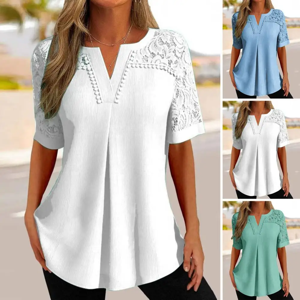 Women Lace Top Floral Lace Stitching V-neck T-shirt See-through Short Sleeve Tops for Women with Loose Hem Elegant Lace T-shirt
Women Lace Top Floral Lace Stitching V-neck T-shirt See-through Short Sleeve Tops for Women with Loose Hem Elegant Lace T-shirt
