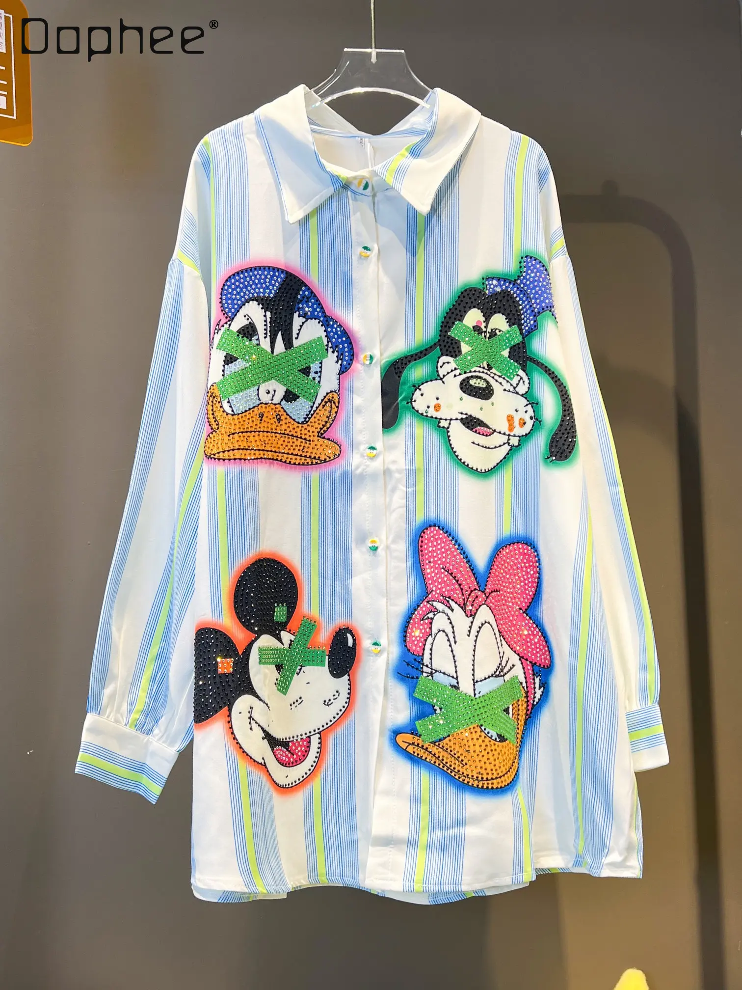 spring and Fall 2022 New Cartoon Printed Loose Shirt Women's Fashion Mid-Length Striped Contrast Color Cardigan Blouse Top
spring and Fall 2022 New Cartoon Printed Loose Shirt Women's Fashion Mid-Length Striped Contrast Color Cardigan Blouse Top