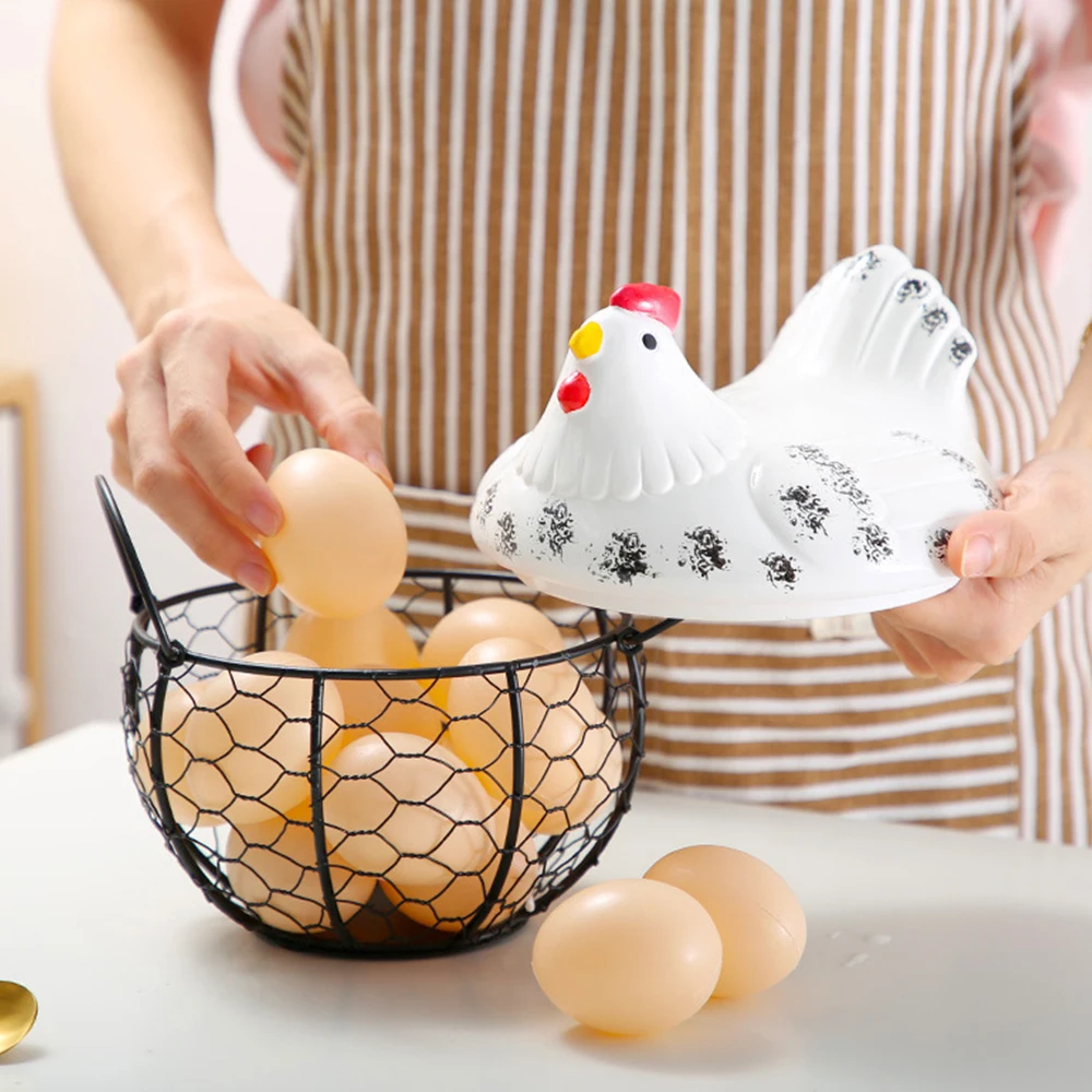 Nordic Egg Storage Basket Home Kitchen Fruit Storage Baskets With Ceramic Hen Ornament Lid Iron Large Capacity Snack Container
Nordic Egg Storage Basket Home Kitchen Fruit Storage Baskets With Ceramic Hen Ornament Lid Iron Large Capacity Snack Container
