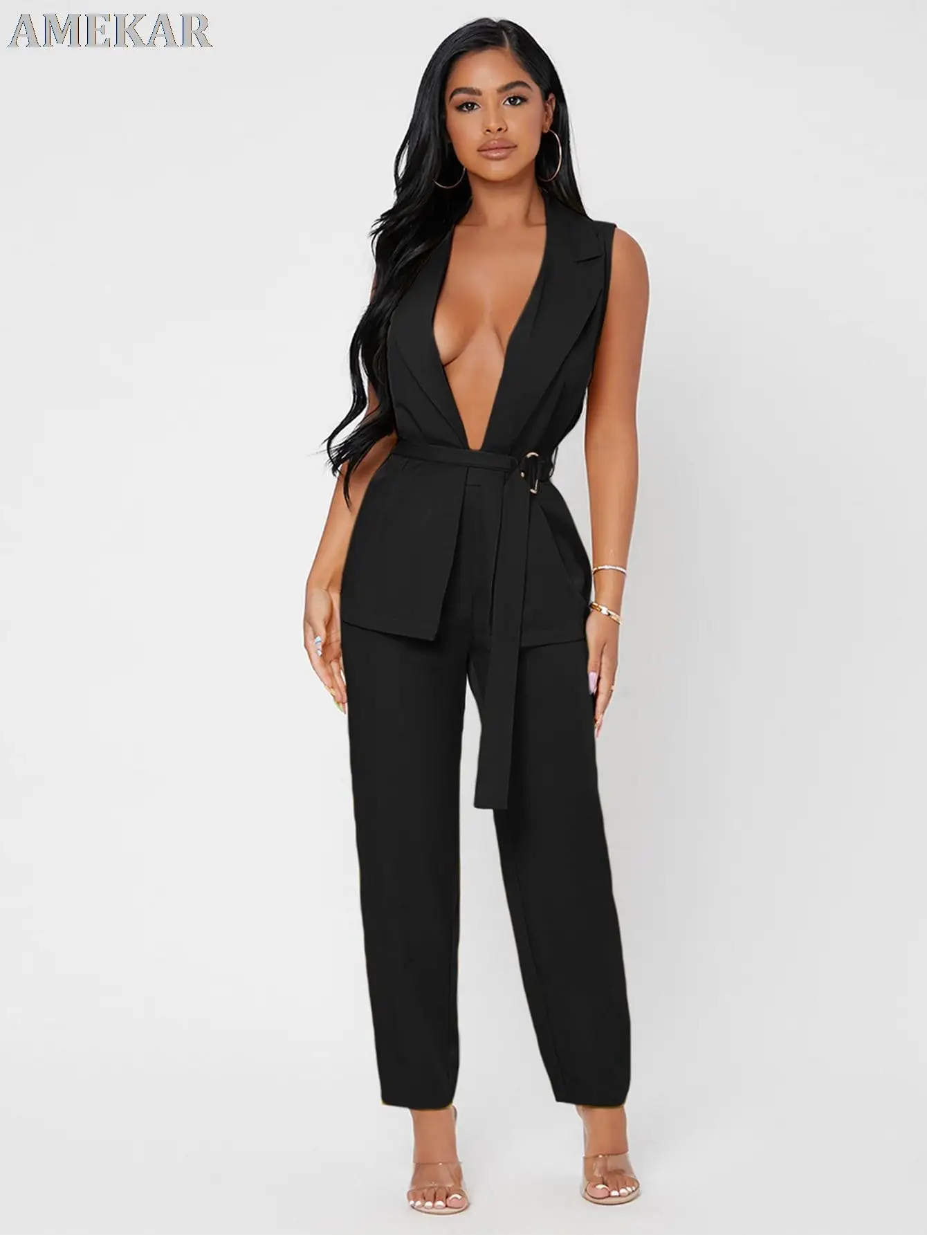 Ladies Solid Lapel Neck Belted Blazer & Leisure Pants Set Summer Autumn Fashion Slim Sexy Elegant Suits For Women All-matching
Ladies Solid Lapel Neck Belted Blazer & Leisure Pants Set Summer Autumn Fashion Slim Sexy Elegant Suits For Women All-matching