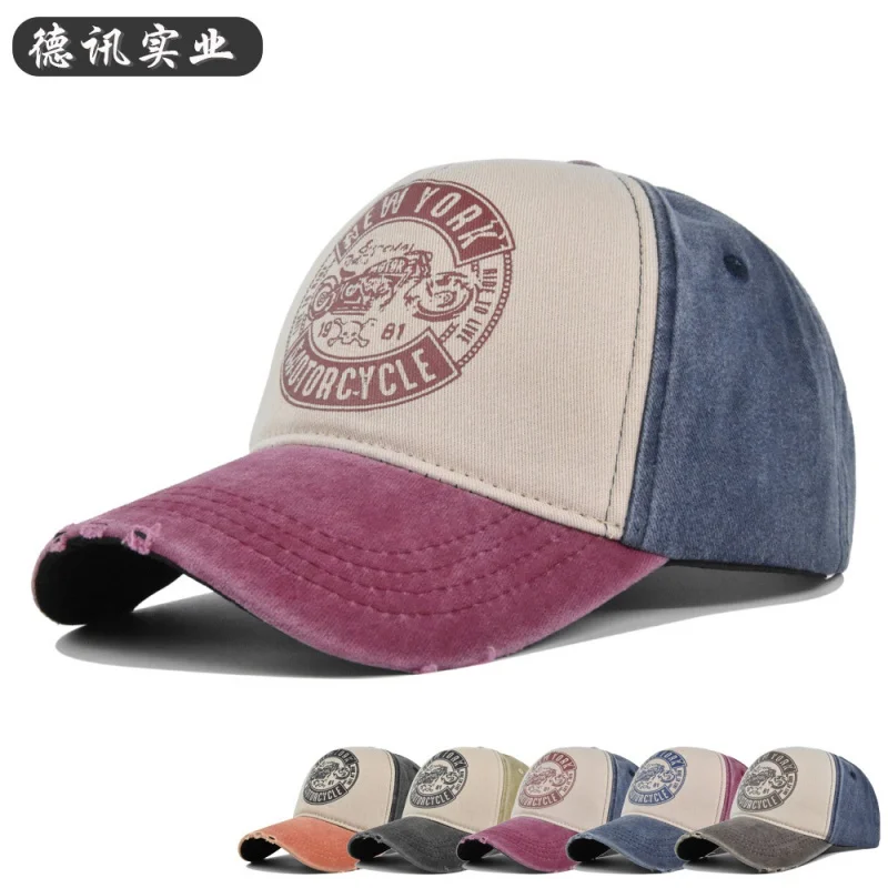 

Cross-Border Graffiti Printing Baseball Cap Ripped Washed Distressed Cap Color Matching Baseball Cap Floppy Hat Curved Brim Peak