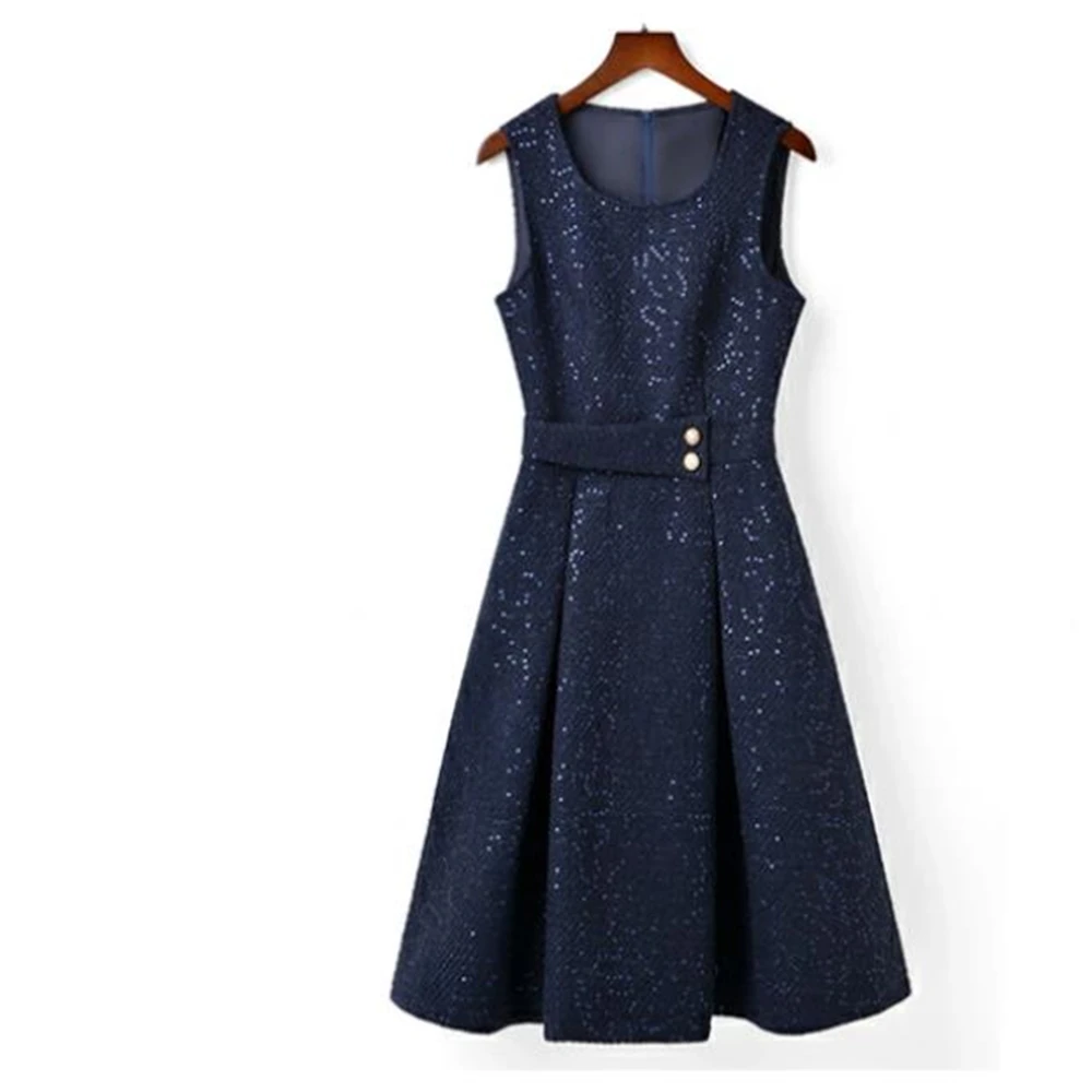 Elegant Basics Classic Formal Dress Skirt Fall Woman Dress Tweed Sleeveless Navy Blue O-neck Knee-Length A-line Cascading Ruffle
Elegant Basics Classic Formal Dress Skirt Fall Woman Dress Tweed Sleeveless Navy Blue O-neck Knee-Length A-line Cascading Ruffle