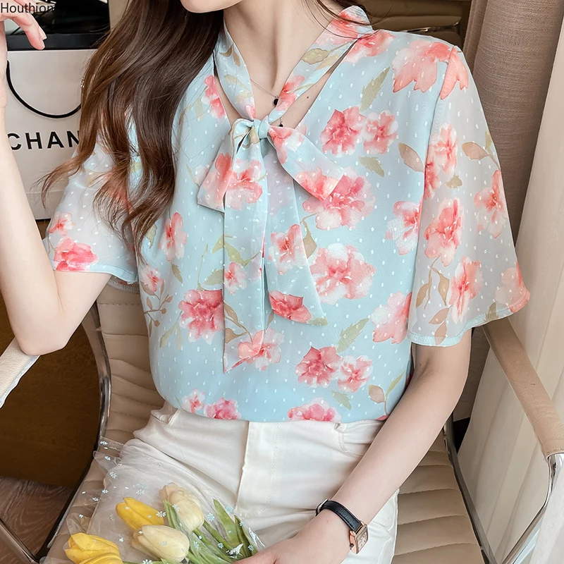 Chiffon Slim Women's Blouses New Casual Shirt Fashion Short Sleeve Top Flowers Bow Tie Summer 30066
Chiffon Slim Women's Blouses New Casual Shirt Fashion Short Sleeve Top Flowers Bow Tie Summer 30066
