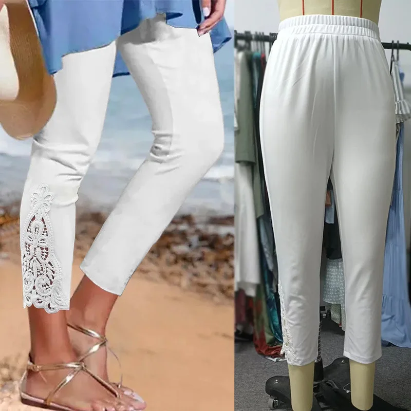 2023 Winter New White Mid-waist Leggings Lace Patchwork Hollow Nine Point Trousers Women's Small Feet Casual Pants 
2023 Winter New White Mid-waist Leggings Lace Patchwork Hollow Nine Point Trousers Women's Small Feet Casual Pants