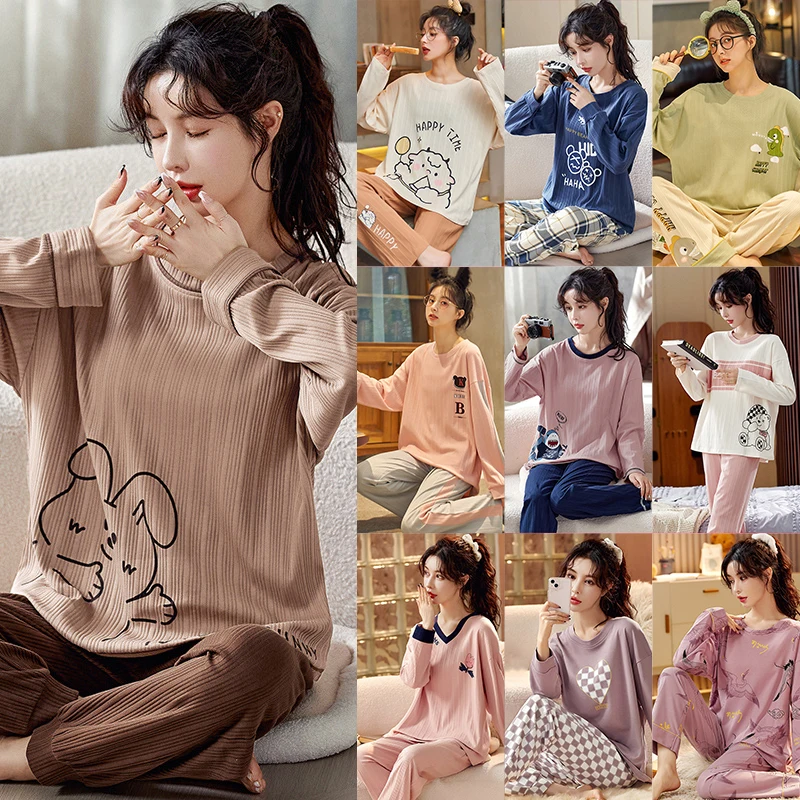 Pyjama with Trousers Pijamas Sleepwear Suit Simple Casual Homewear Pour Femme Winter Cartoon Pajamas Sets Women Long Sleeve Tops
Pyjama with Trousers Pijamas Sleepwear Suit Simple Casual Homewear Pour Femme Winter Cartoon Pajamas Sets Women Long Sleeve Tops