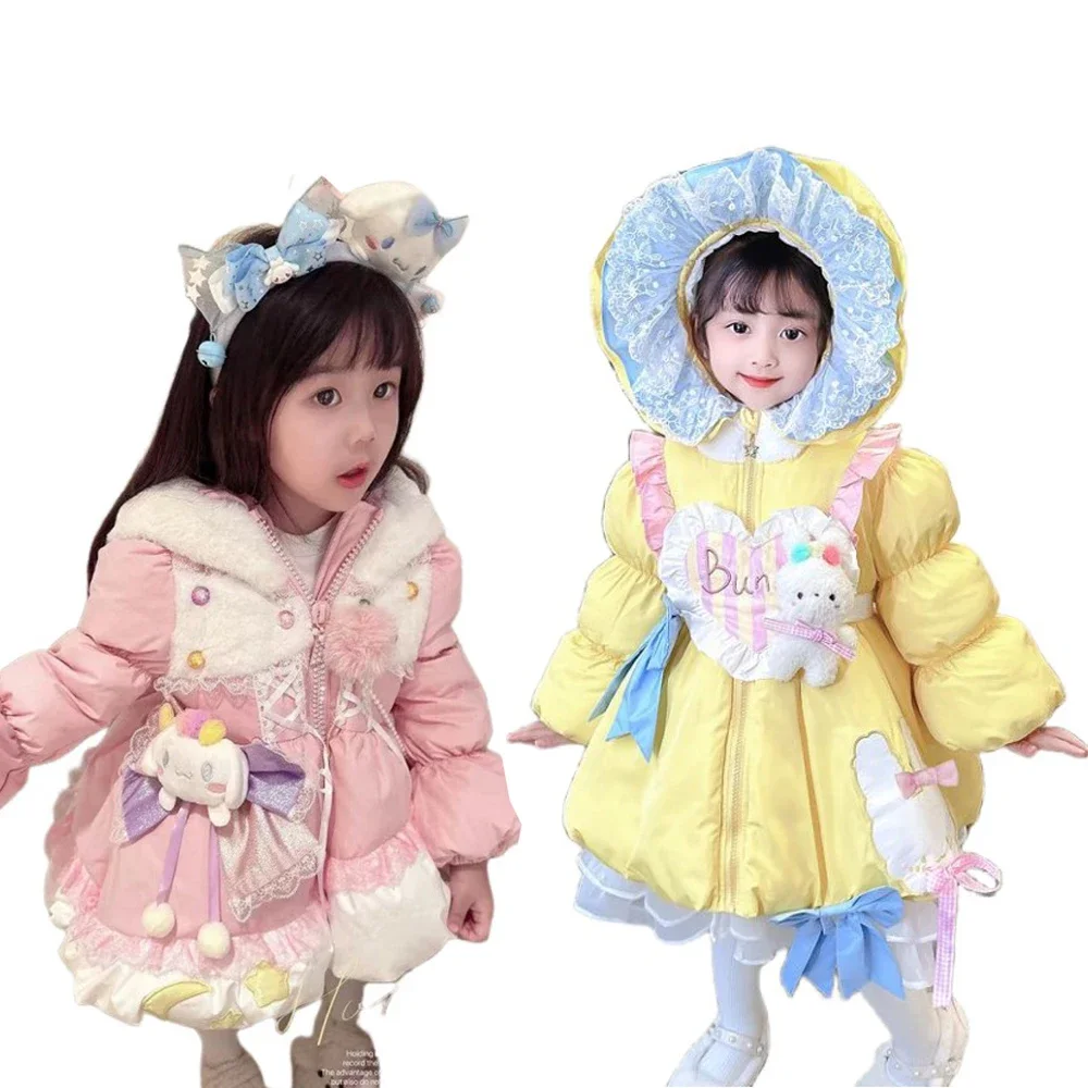 

Sanrios аниме Kawaii Cinnamoroll для девочек Лолита хлопковая одежда новая детская зимняя длинная принцесса ветровка хлопковая куртка подарок
