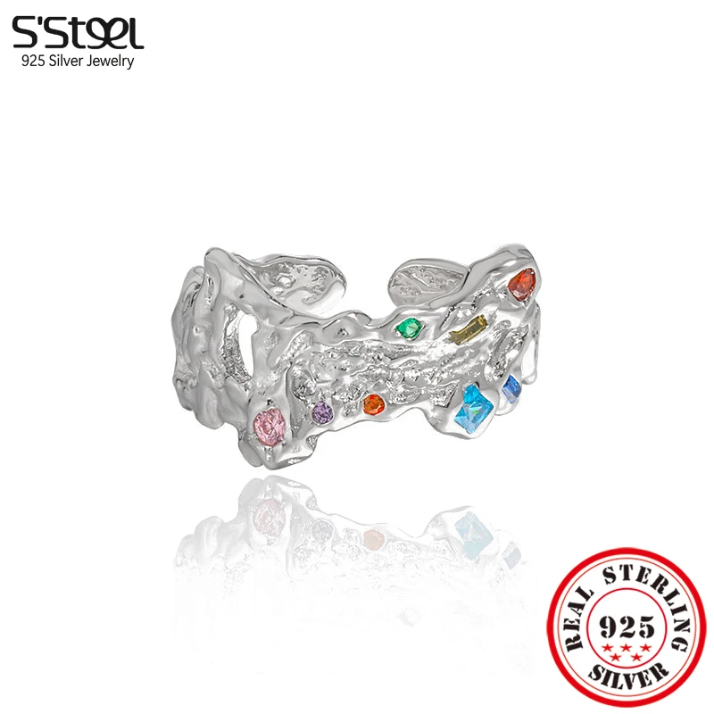S'STEEL Irregular Color Zircon Ring S925 Sterling Silver Adjustable Rings For Girls Luxury Brand Ringen Accessories Y2k Jewelry
S'STEEL Irregular Color Zircon Ring S925 Sterling Silver Adjustable Rings For Girls Luxury Brand Ringen Accessories Y2k Jewelry