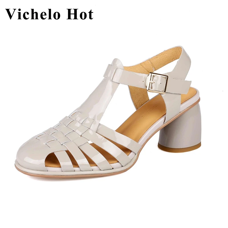 Vichelo Hot 2022 New Patent Leather Round Toe High Heel Young Lady Daily Wear European Style Mature Fashion Women Sandals L35
Vichelo Hot 2022 New Patent Leather Round Toe High Heel Young Lady Daily Wear European Style Mature Fashion Women Sandals L35