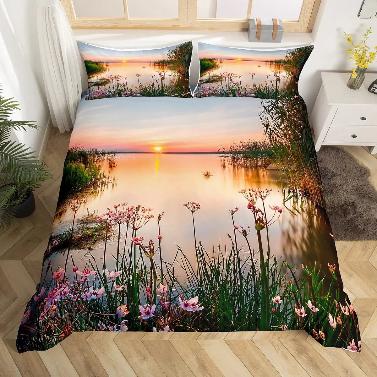 Nature Landscape Duvet Cover Sunset Comforter Cover Lake Landscape Bedding Set Polyester Spring Flower Bedspread Cover King Size
Nature Landscape Duvet Cover Sunset Comforter Cover Lake Landscape Bedding Set Polyester Spring Flower Bedspread Cover King Size