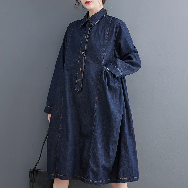 SuperAen Women's Autum Vintage Neck Pullover Long-sleeved Denim Dress Oversize Loose Shirt Dress
SuperAen Women's Autum Vintage Neck Pullover Long-sleeved Denim Dress Oversize Loose Shirt Dress