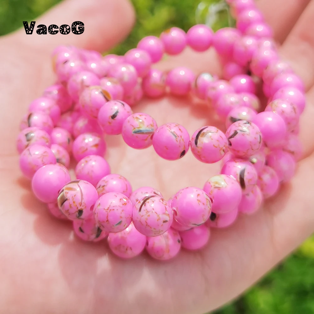 

Pink Shell Turquoises Smooth Round Loose Beads DIY Handmade Bracelet Necklace for Fashion Jewelry Making 15" Strand 6 8 10MM