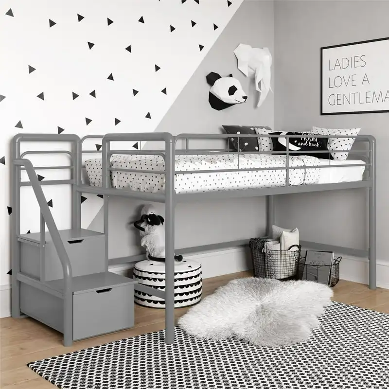 Junior Twin Metal Loft Bed with Storage Steps, Silver Base para cama Human dog bed Inflatable bed
Junior Twin Metal Loft Bed with Storage Steps, Silver Base para cama Human dog bed Inflatable bed