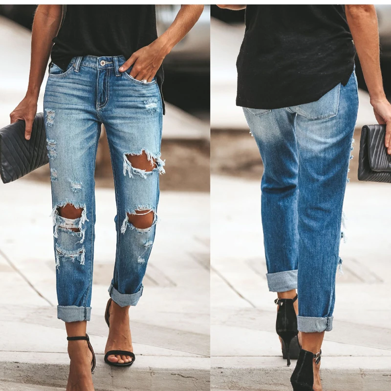Ripped Jeans For Women Fashion Mid Waist Denim Trouses Casual High Street Cowboy Pants Sexy Vintage Hole Pencil Jeans Hot Sell
Ripped Jeans For Women Fashion Mid Waist Denim Trouses Casual High Street Cowboy Pants Sexy Vintage Hole Pencil Jeans Hot Sell