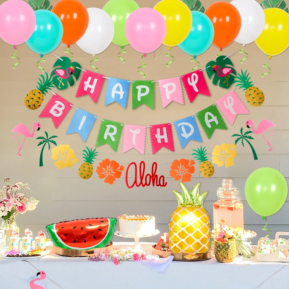 26pcs of Hawaiian Balloon Happy birthday flag Flamingo Luau fruit Palm leaf birthday party decoration foil balloons home decor 
26pcs of Hawaiian Balloon Happy birthday flag Flamingo Luau fruit Palm leaf birthday party decoration foil balloons home decor