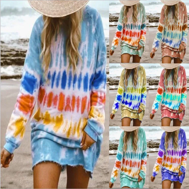 Fall 2022 Tie-Dye Printed Gradient Long-Sleeve Sweater Dress 
Fall 2022 Tie-Dye Printed Gradient Long-Sleeve Sweater Dress
