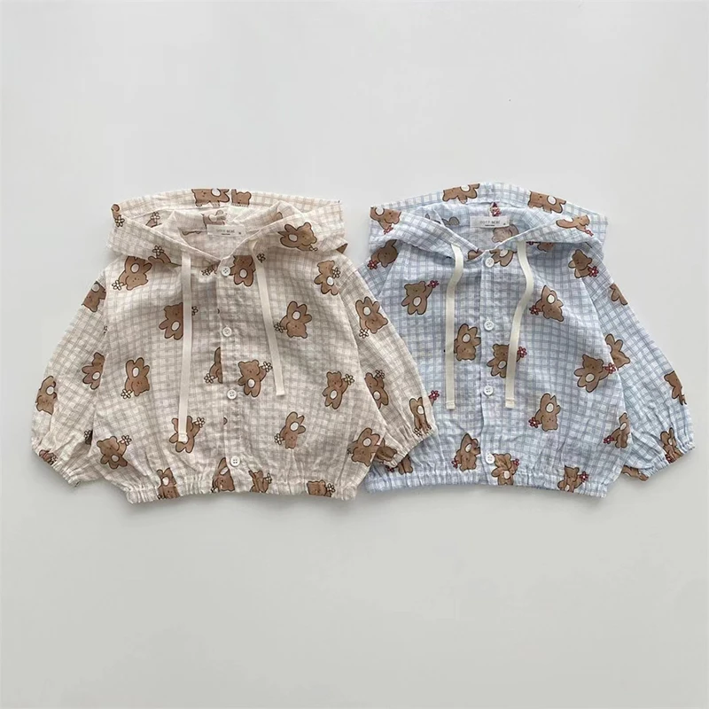 Summer Children Coat Top Cartoon Bear Print Sun Protection Hooded Single-breasted Baby Boy Lattice Jacket Children Thin Outwear
Summer Children Coat Top Cartoon Bear Print Sun Protection Hooded Single-breasted Baby Boy Lattice Jacket Children Thin Outwear