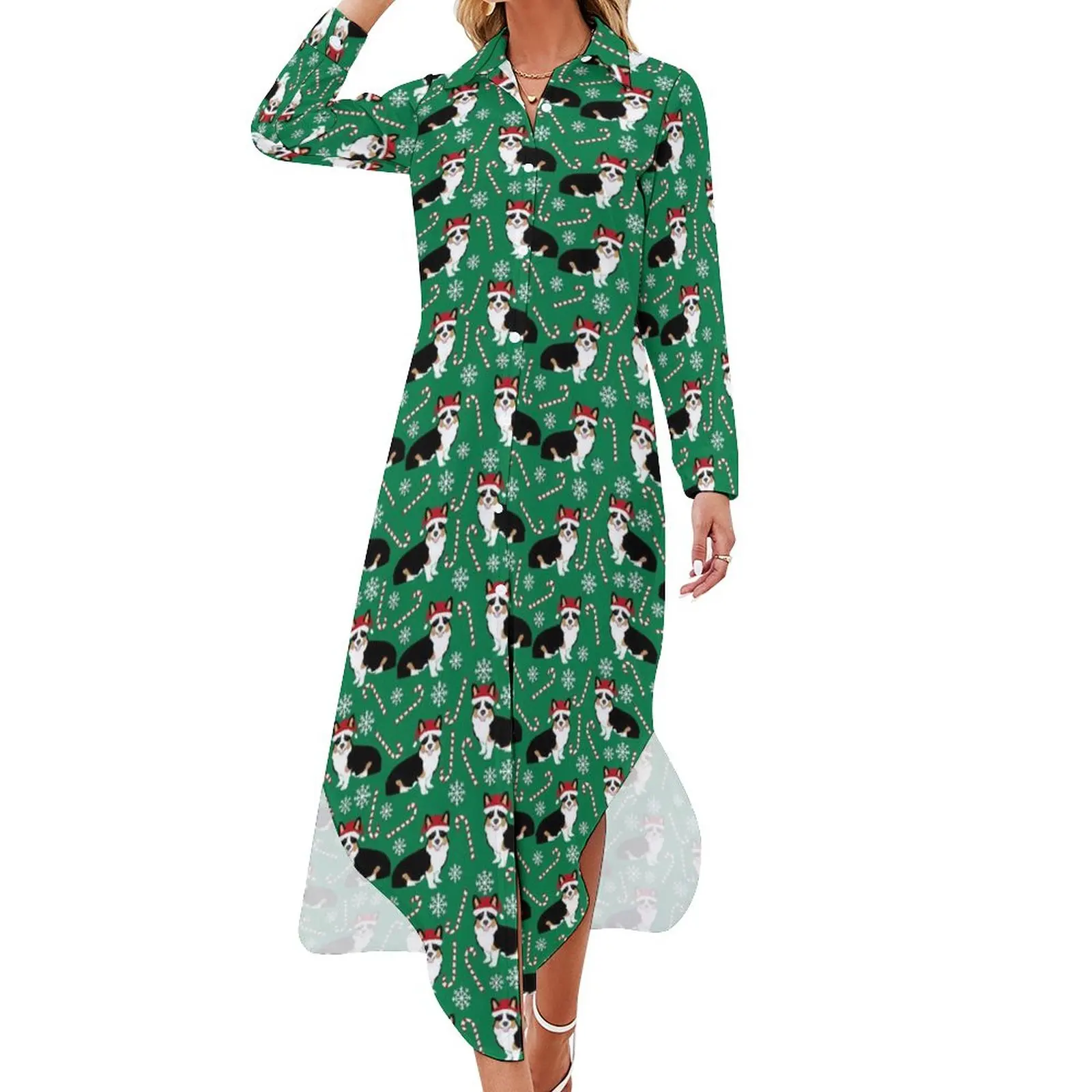 Corgi Christmas Chiffon Dress Sexy V Neck Cute Animal Print Beach Dresses Female Aesthetic Casual Dress Gift Idea
Corgi Christmas Chiffon Dress Sexy V Neck Cute Animal Print Beach Dresses Female Aesthetic Casual Dress Gift Idea