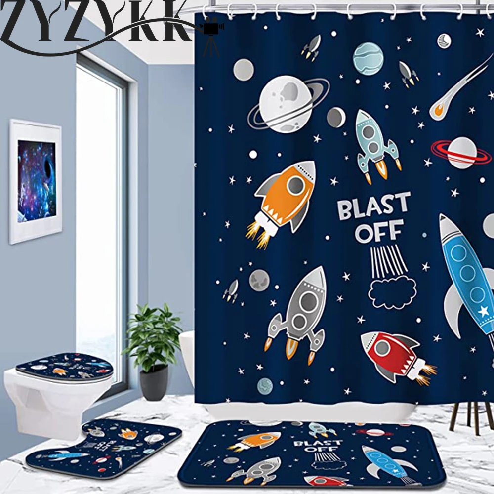 ZYZYKK Outer Space Shower Curtain Waterproof Rocket Galaxy Universe Pedestal Rug Toilet Lid Cover Bath Mat Sets For Children
ZYZYKK Outer Space Shower Curtain Waterproof Rocket Galaxy Universe Pedestal Rug Toilet Lid Cover Bath Mat Sets For Children