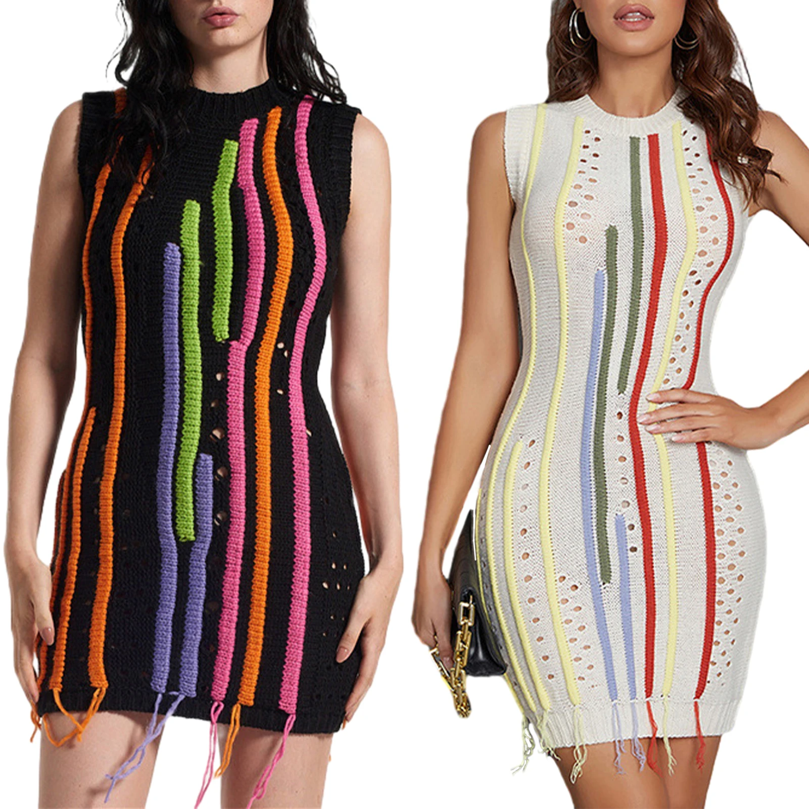 Women Y2K Tassel Knit Dress Slim Fit Sleeveless Mini Dress Hollow Out Sexy Patchwork Dress Colorful Striped Dress Party Clubwear
Women Y2K Tassel Knit Dress Slim Fit Sleeveless Mini Dress Hollow Out Sexy Patchwork Dress Colorful Striped Dress Party Clubwear