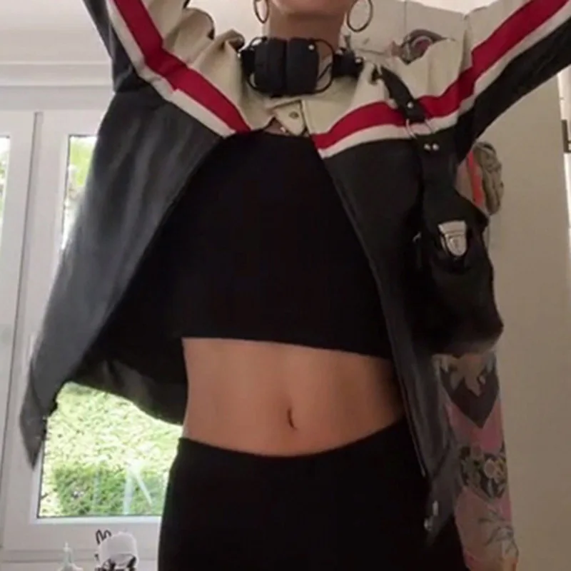 Korean Street Contrast Black White Print Leather Jackets Motorcycle O Neck PU Coats Zip Up Moto & Biker Women Tops 가죽자켓
Korean Street Contrast Black White Print Leather Jackets Motorcycle O Neck PU Coats Zip Up Moto & Biker Women Tops 가죽자켓