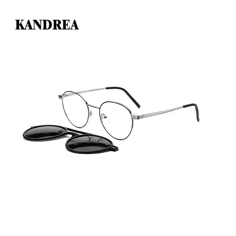 

KANDREA Round Clip on Polarized Sunglasses Women UV400 Fashion Magnet Eyewear Men Optical Myopia Prescription Glasses C8019