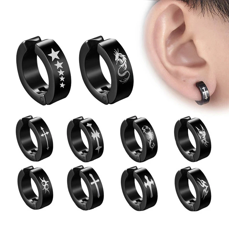 1piece Punk Titanium Steel Ear Clip Earrings For Men Women Print Pattern Black No Pierced Fake Ear Circle New Pop Jewelry
1piece Punk Titanium Steel Ear Clip Earrings For Men Women Print Pattern Black No Pierced Fake Ear Circle New Pop Jewelry