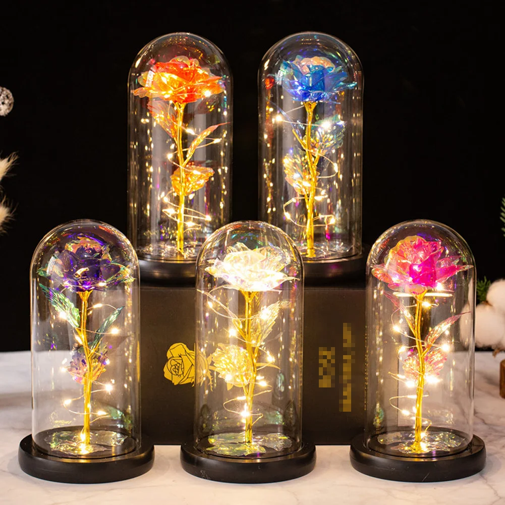 Valentine's Day Artificial Flower 24k Gold Foil Eternal Rose In Glass With Lights Decor For Home Birthday Gift Mother's Day Gift
Valentine's Day Artificial Flower 24k Gold Foil Eternal Rose In Glass With Lights Decor For Home Birthday Gift Mother's Day Gift