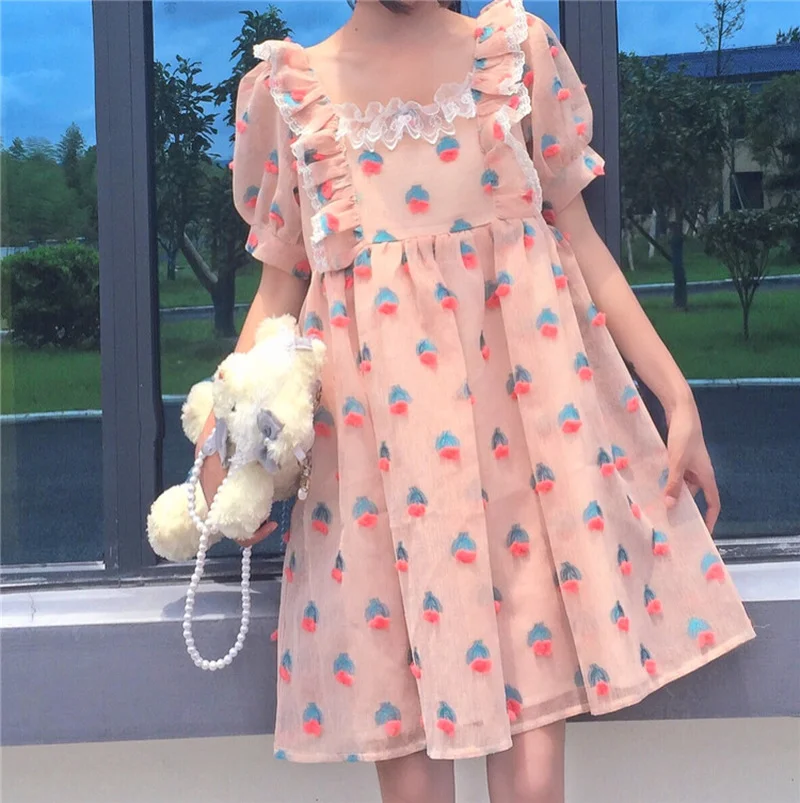 Summer Kawaii Lace Flowers Dresses Cute Girl Elegant Square Collar Chic Puff Sleeve Sweety Loose Dress Japanese Pullover Dresses
Summer Kawaii Lace Flowers Dresses Cute Girl Elegant Square Collar Chic Puff Sleeve Sweety Loose Dress Japanese Pullover Dresses
