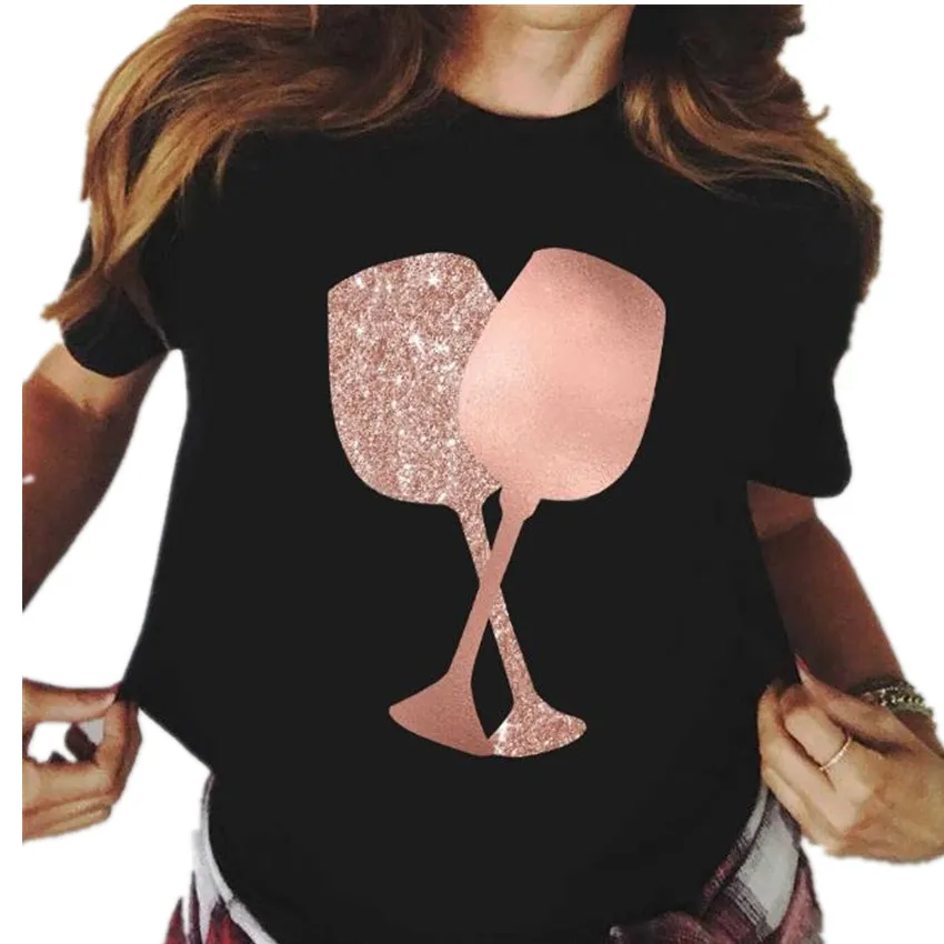 Rose Gold Wine Glasses T-shirts Women Short-sleeve Funny Printed Cotton Summer Top Tees
Rose Gold Wine Glasses T-shirts Women Short-sleeve Funny Printed Cotton Summer Top Tees