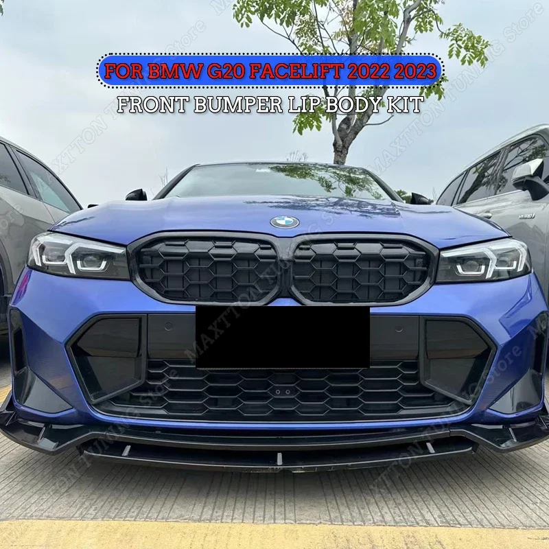 

For BMW 3 Series G20 Facelift Front Bumper Lip Splitter Spoiler Diffuser Guard Body Kit Cover Gloss Black ABS Tuning 2022 2023