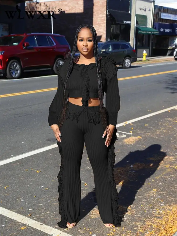 WLWXR Fall Casual Red Two 2 Piece Sets Womens Outifits Tassel Patchwork O Neck Long Sleeve Crop Top Skinny Pants Matching Sets
WLWXR Fall Casual Red Two 2 Piece Sets Womens Outifits Tassel Patchwork O Neck Long Sleeve Crop Top Skinny Pants Matching Sets