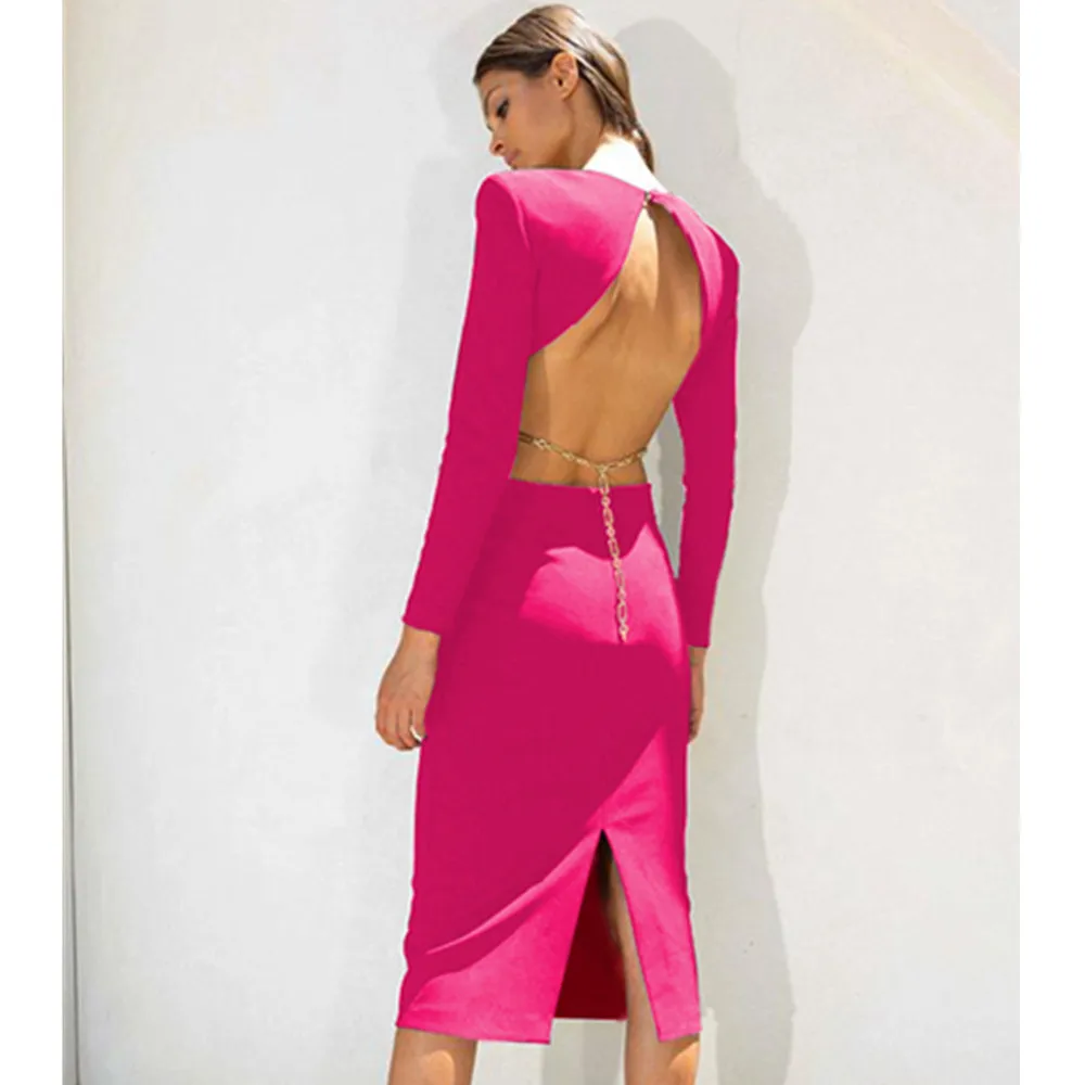 Women Sexy Full Sleeve Chain Backless Celebrity Black Pink Bandage Dress 2021 High Street Evening Bodycon Midi Party Dress
Women Sexy Full Sleeve Chain Backless Celebrity Black Pink Bandage Dress 2021 High Street Evening Bodycon Midi Party Dress
